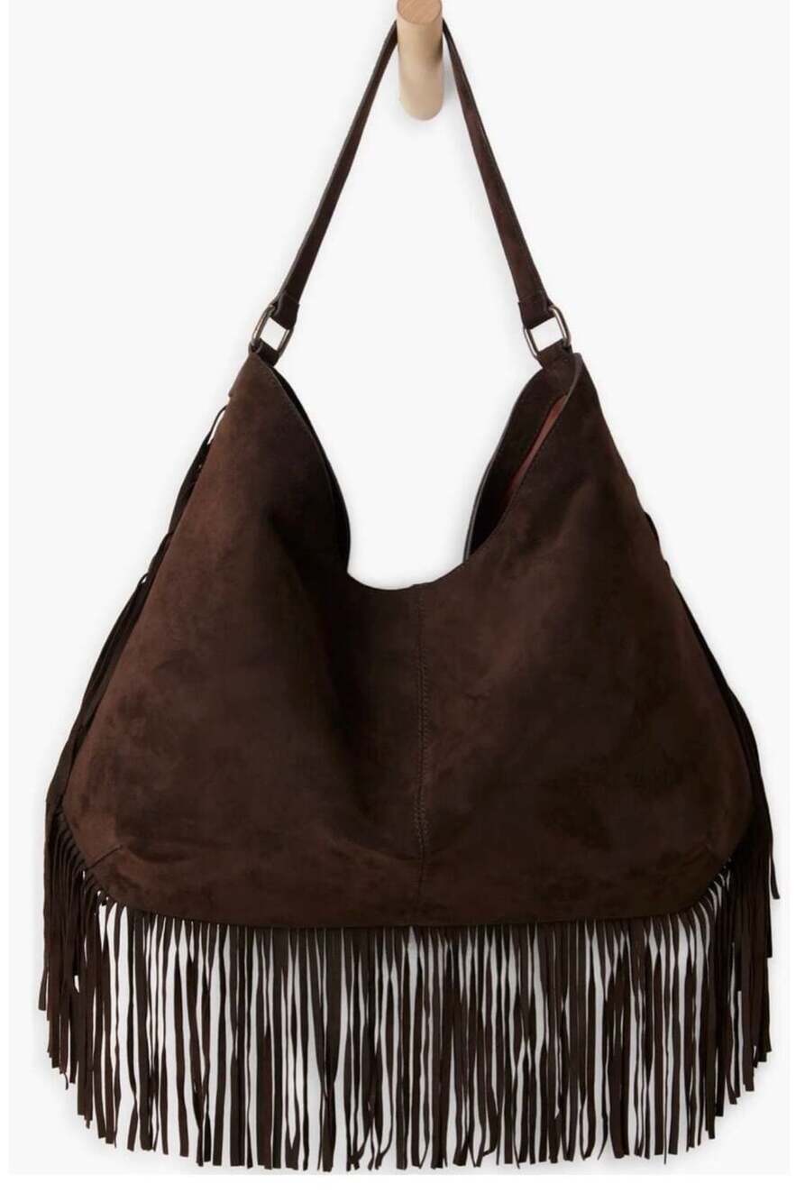 Free People Finn Fringe Shoulder Bag Espresso